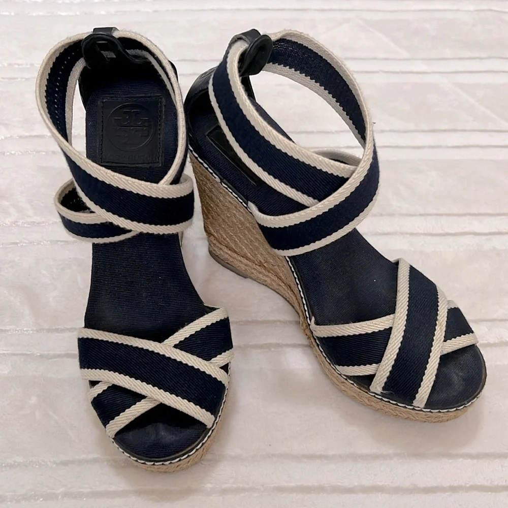 Tory Burch Nautical Espadrilles Wedge Platform Sandals